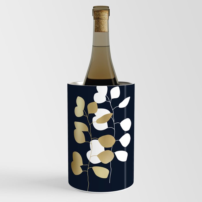 Leaf Duo, Gold and White on Navy Blue Wine Chiller