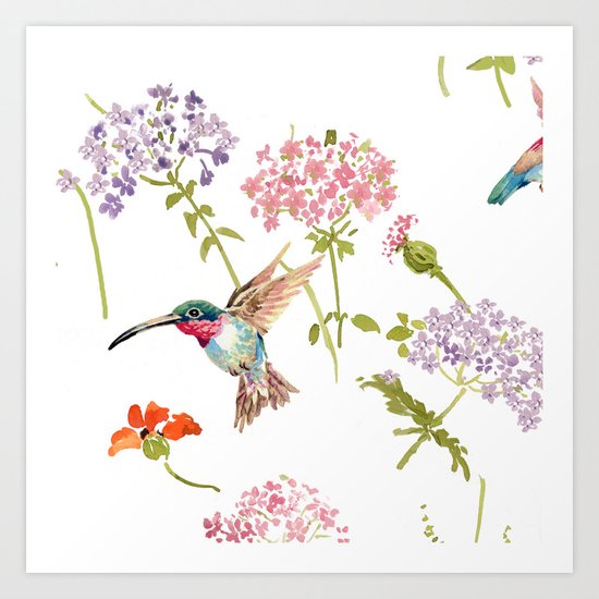 Hummingbird floral Art Print