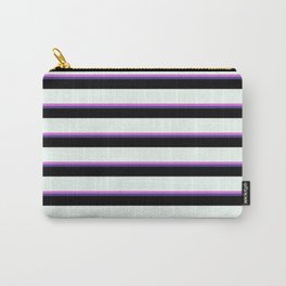 [ Thumbnail: Orchid, Dark Slate Blue, Black & Mint Cream Colored Lines/Stripes Pattern Carry-All Pouch ]