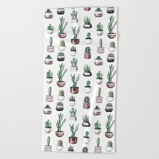 Cactus + Succulents Rose Gold Pattern by Nature Magick Beach Towel