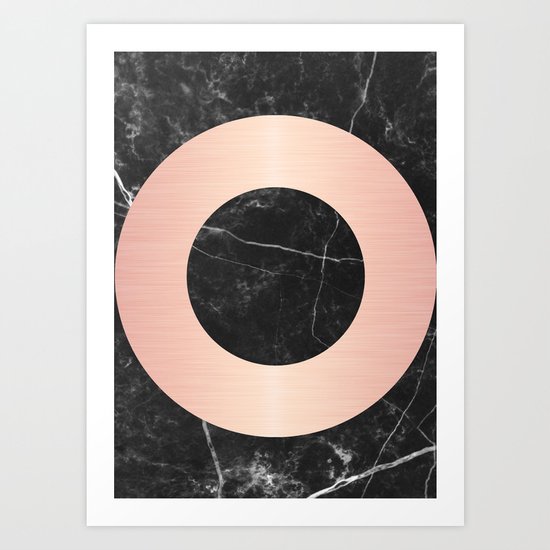 Black Marble with Pink Circle Art Print