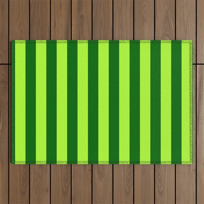 Dark Green & Light Green Colored Stripes/Lines Pattern Outdoor Rug