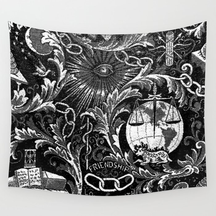 Black and White Woven IOOF Symbolism Tapestry Wall Tapestry