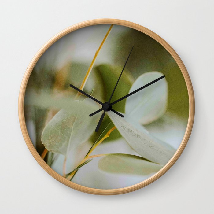 Modern MInimalist Nature Photography Close Up Of Mint Green Leaf Natural Organic Shapes Wall Clock
