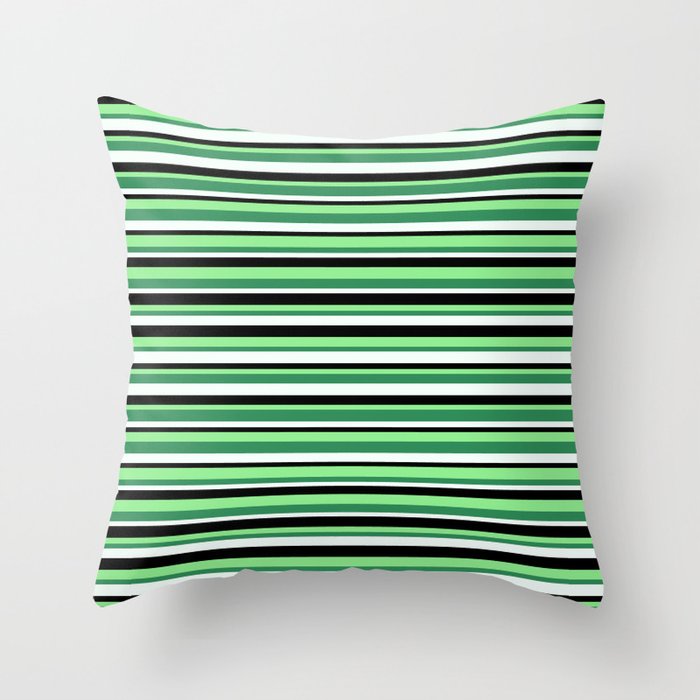 Light Green, Sea Green, Mint Cream & Black Colored Pattern of Stripes Throw Pillow