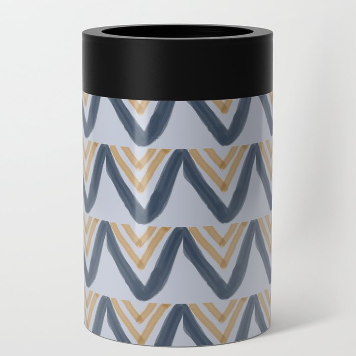 Hand Drawn Blue And Coffee Brown Chevron Pattern,Zigzag Pattern,Geometric,Abstract,Minimal,Retro,Classic, Can Cooler