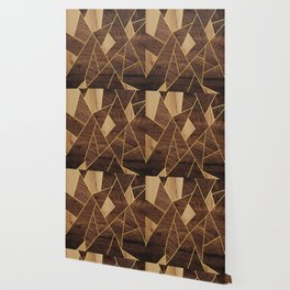 Three Wood Types Blocks Gold Stripes Wallpaper