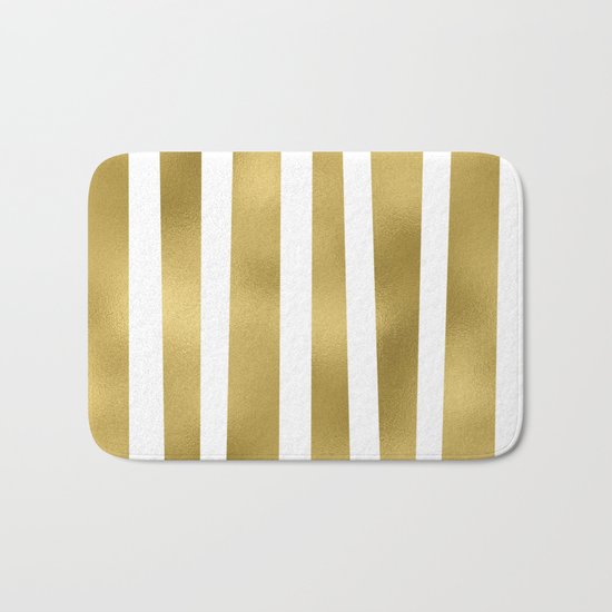 Gold unequal stripes on clear white - vertical pattern Bath Mat