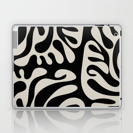 Mid Century Modern Curl Lines Pattern - Black and White Laptop & iPad Skin