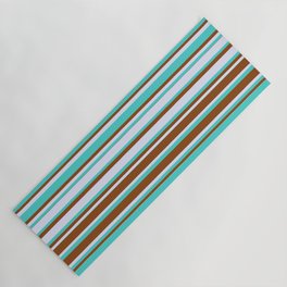 [ Thumbnail: Lavender, Turquoise, and Brown Colored Lines Pattern Yoga Mat ]