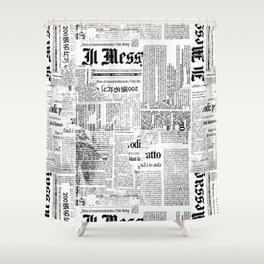 Black And White Collage Of Grunge Newspaper Fragments Shower Curtain
