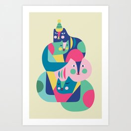 4 Cozy Cats Art Print