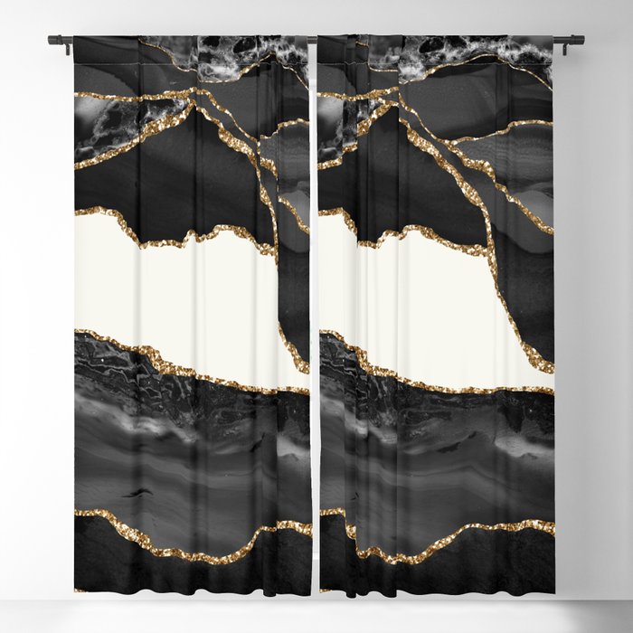 In the Mood Black and Gold Agate Blackout Curtain