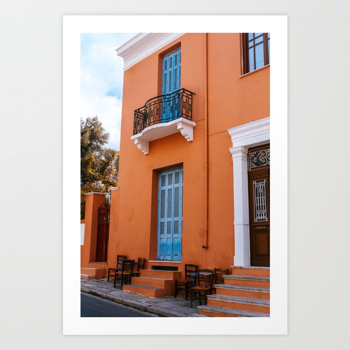 Vibrant Orange House | Colorful Travel Photography in Greece, South-Europe Art Print