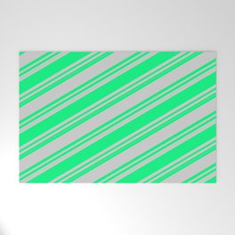 [ Thumbnail: Green and Light Gray Colored Striped Pattern Welcome Mat ]
