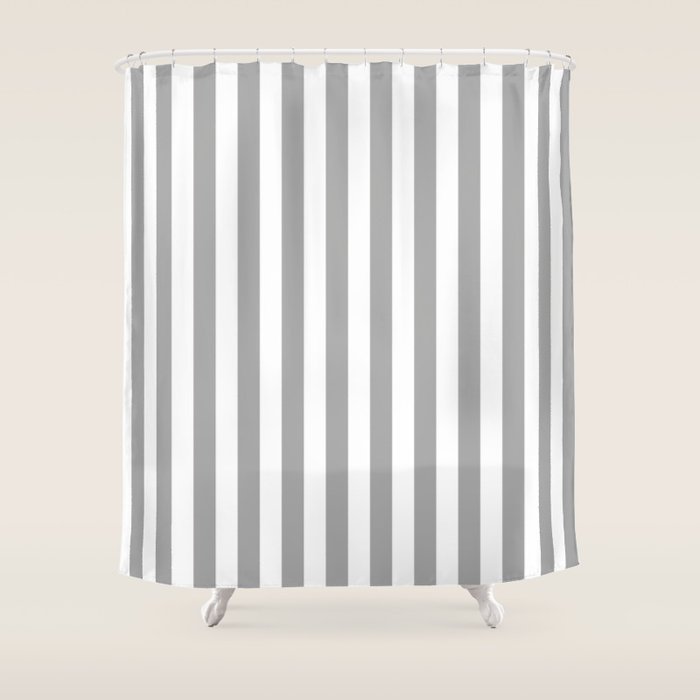 Grey And White Vertical Stripes Shower Curtain By Koovox Society6