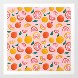 Pink Grapefruit Citrus Pattern  Art Print