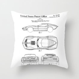Classic Car Patent - American Car Art - Black And White Throw Pillow