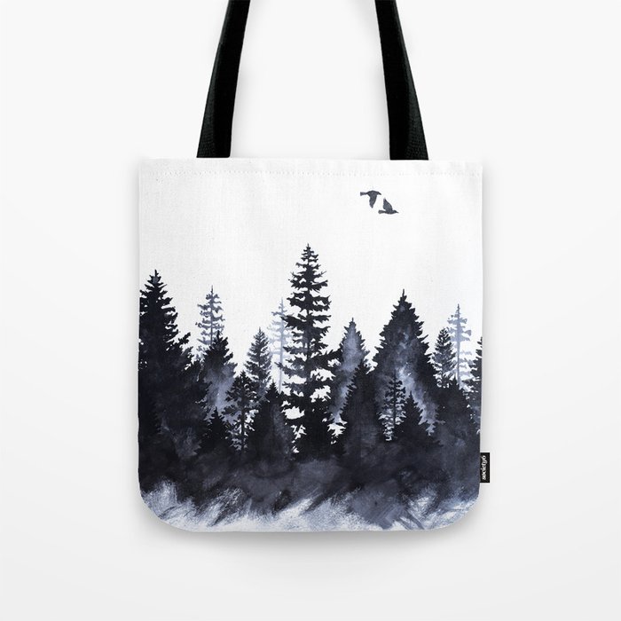 Forest Silhouette Watercolor Tote Bag