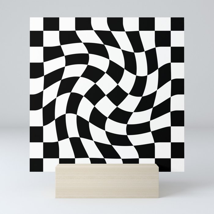 Large Checkerboard - Black & White - Swirl Mini Art Print