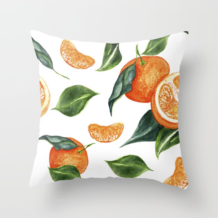 Watercolor Orange Mandarins No.1 Throw Pillow