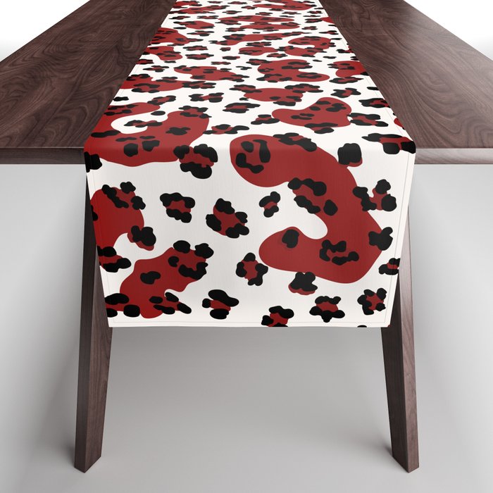 Burgundy Double Leopard Print Table Runner
