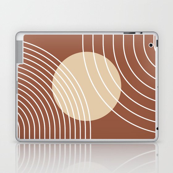 Geometric Lines in Sun Rainbow Abstract 11 in Terracotta and Beige Laptop & iPad Skin
