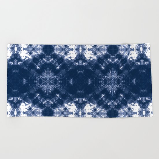 Shibori Tie Dye 1 Indigo Blue Beach Towel