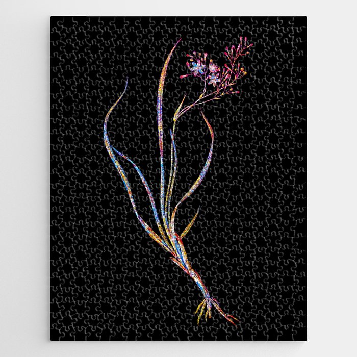 Floral Phalangium Bicolor Mosaic on Black Jigsaw Puzzle