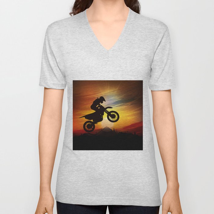 Mountain Motorcycle Adventure - Sunset V Neck T Shirt