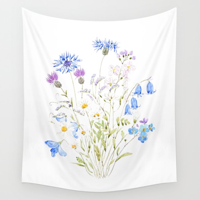 white purple and blue wildflowers  Wall Tapestry