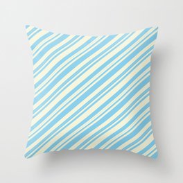 [ Thumbnail: Beige & Sky Blue Colored Lined/Striped Pattern Throw Pillow ]
