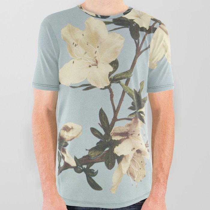 Minimal Art Watercolor Flower Soft Blue All Over Graphic Tee