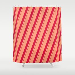 [ Thumbnail: Light Salmon and Crimson Colored Lined Pattern Shower Curtain ]