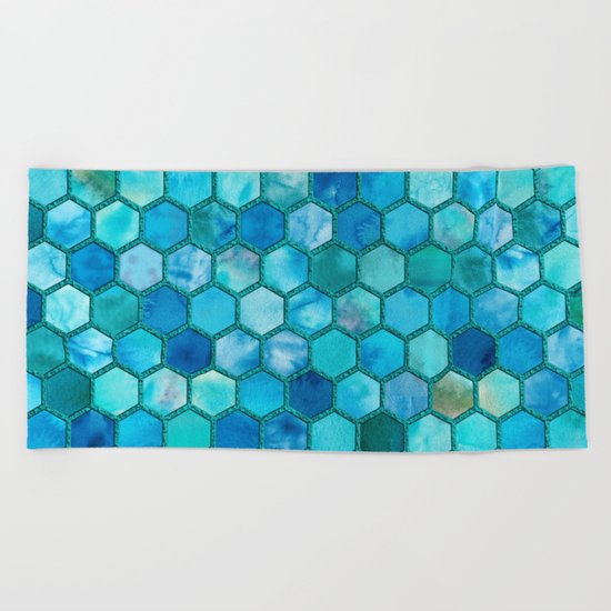 Blue aqua geometric hexagonal elegant & luxury pattern Beach Towel