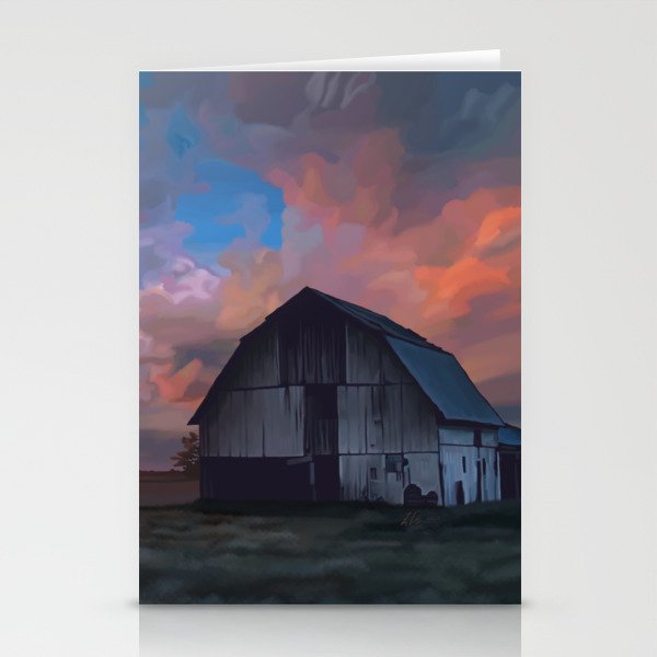 Midwestern Farm at Sunset Stationery Cards