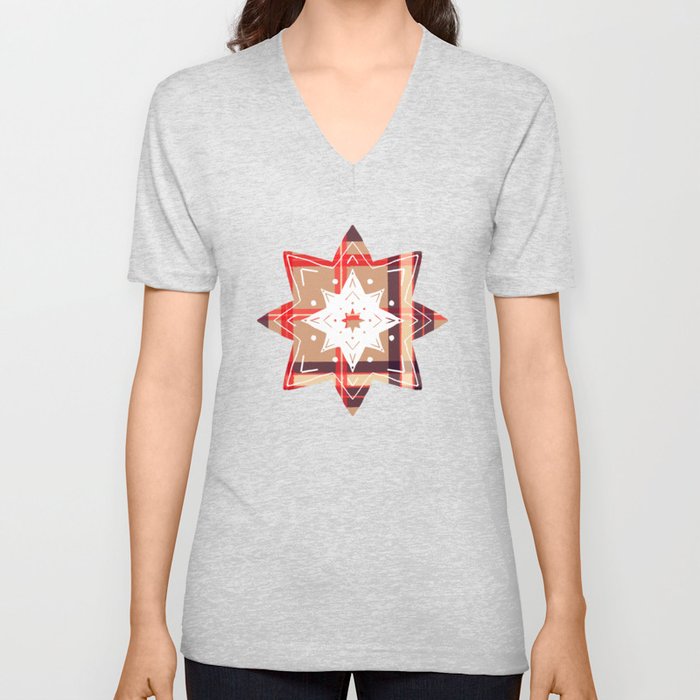 Red tartan stars V Neck T Shirt