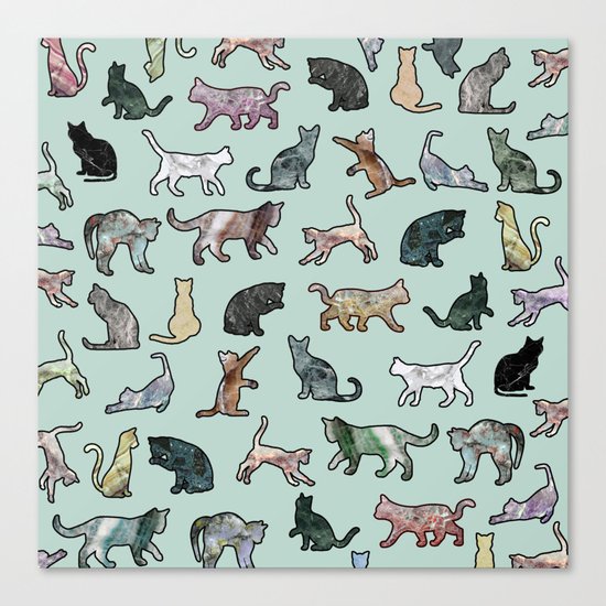 Cats shaped Marble - Mint Green Canvas Print