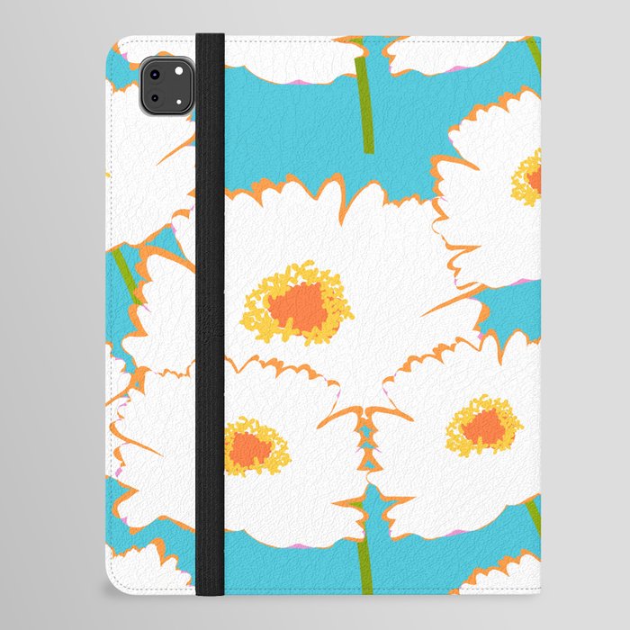 Modern White Peony Flowers On Turquoise iPad Folio Case