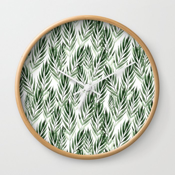 Watercolor Exotic Palm Leaves Pattern Wall Clock