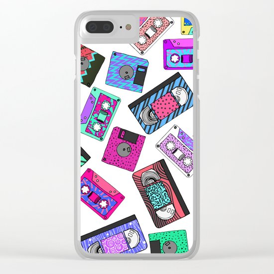 Retro 80's 90's Neon Patterned Cassette Tapes Clear iPhone Case