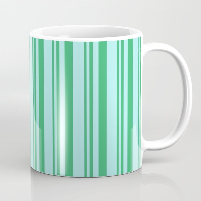 Sea Green and Turquoise Colored Lined/Striped Pattern Coffee Mug