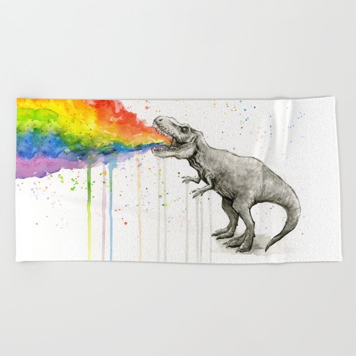 T-Rex Dinosaur Vomits Rainbow Beach Towel