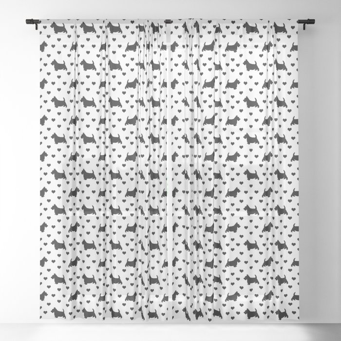 Cute Black Scottish Terriers (Scottie Dogs) & Hearts on White Background Sheer Curtain
