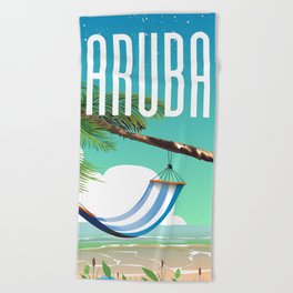 Aruba Hammock beach travel poster Beach Towel