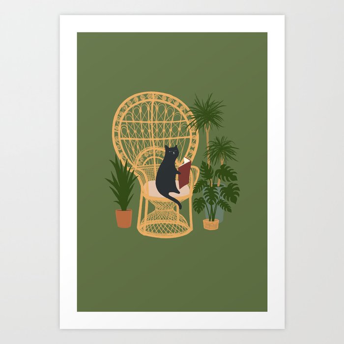 Hidden cat 51 private forest reading area rattan chair Art Print