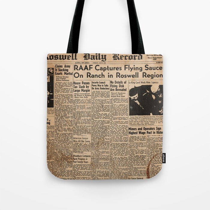 Roswell UFO Incident vintage newspaper Tote Bag