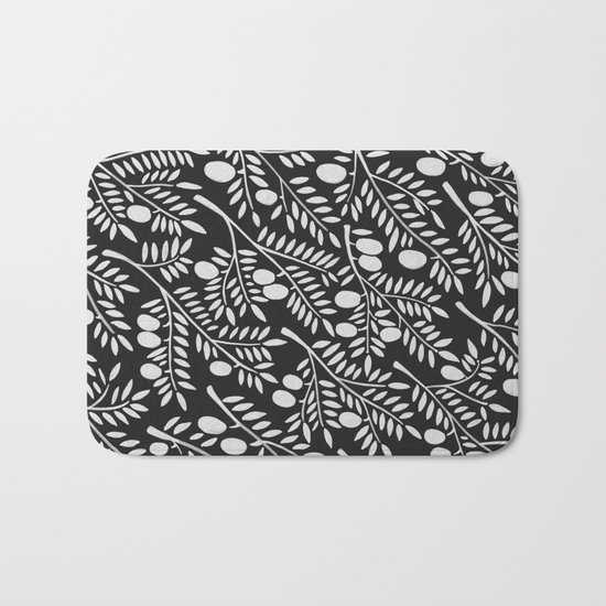 White Olive Branches Bath Mat