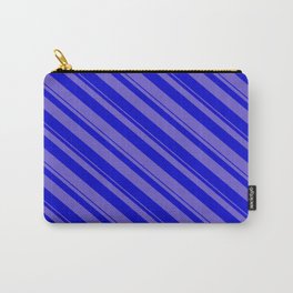 [ Thumbnail: Slate Blue and Blue Colored Stripes/Lines Pattern Carry-All Pouch ]
