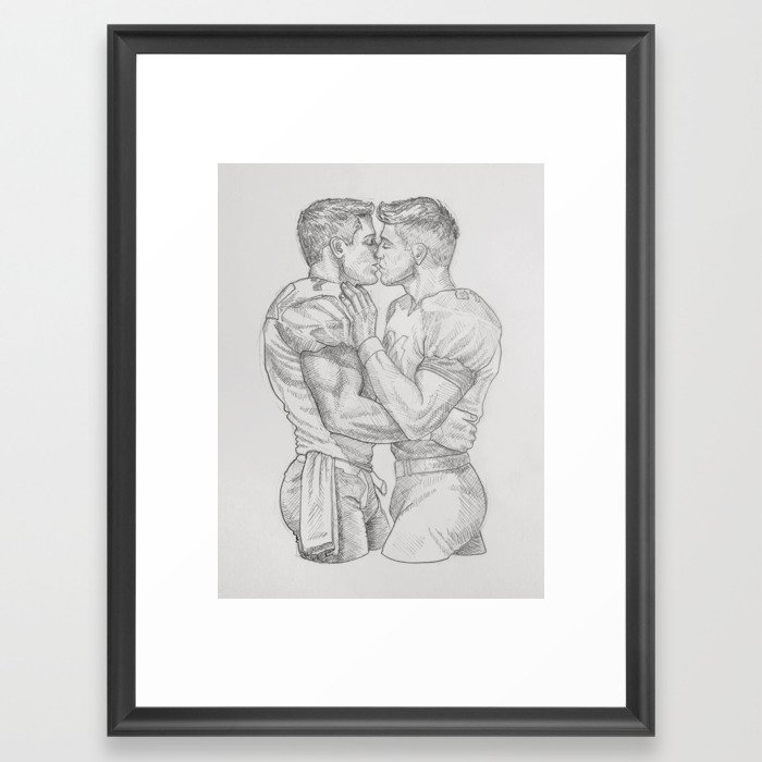 Footballers Kiss NOODDOOD sketch Framed Art Print